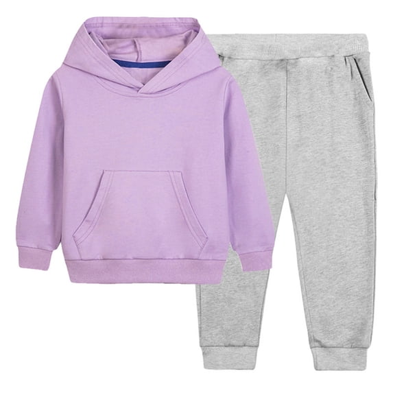 2 Piece Outfits for Kids Boys Girls Fall Lounge Set Long Sleeve Hoodie Pullover Tops Pants Tracksuit Purple 9-10 Years