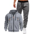 thumbnail image 1 of 2 Piece Outfits for Men Fleece Full Zip Hoodie and Tapered Jogger Set Solid Long Sleeve Casual Two Piece Tracksuit, 1 of 3