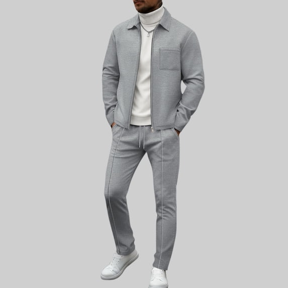 2 Piece Outfits for Men Solid Crewneck Pullover Sweatshirt and Pants Set with Pockets Long Sleeve Casual Two Piece Tracksuit