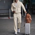 thumbnail image 1 of 2 Piece Outfits for Men Solid Waffle Knit Hooded Cardigan Jacket and Straight Leg Pants Set Elastic Drawstring Waist Casual Two Piece Tracksuit, 1 of 8