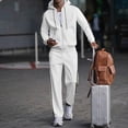 thumbnail image 1 of 2 Piece Outfits for Men Solid Waffle Knit Hooded Cardigan Jacket and Straight Leg Pants Set Elastic Drawstring Waist Casual Two Piece Tracksuit, 1 of 8