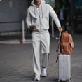 thumbnail image 1 of 2 Piece Outfits for Men Solid Waffle Knit Hooded Cardigan Jacket and Straight Leg Pants Set Elastic Drawstring Waist Casual Two Piece Tracksuit, 1 of 8