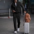 thumbnail image 1 of 2 Piece Outfits for Men Solid Waffle Knit Hooded Cardigan Jacket and Straight Leg Pants Set Elastic Drawstring Waist Casual Two Piece Tracksuit, 1 of 8