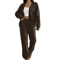thumbnail image 1 of 2 Piece Outfits for Women Button Up Cardigan Wide Leg Sweatpants Casual Lounge Sets for Everyday Wear Coffee 2XL, 1 of 9