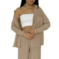 thumbnail image 1 of 2 Piece Outfits for Women Casual Lounge Sets Long Sleeve Button Down Shirts and Wide Leg Pants Sets Camel XXL, 1 of 10