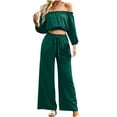 thumbnail image 1 of 2 Piece Outfits for Women Casual off Shoulder Long Sleeve Crop Tops Drawstring Wide Leg Pants Matching Lounge Sets, 1 of 8