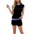 thumbnail image 1 of 2 Piece Outfits for Women Color Block Crew Neck Short Sleeve Top and Shorts Lounge Matching Set Tracksuits, 1 of 5