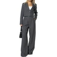 thumbnail image 1 of 2 Piece Outfits for Women Dressy Blazer Jackets High Waisted Straight Leg Pants Suits Set Business Casual Dark Gray M, 1 of 9