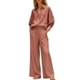 thumbnail image 1 of 2 Piece Outfits for Women Dressy Casual Linen Blend Comfy Lounge Long Sleeve Button Up Shirts Wide Leg Pant Sets (XL, Orange), 1 of 7
