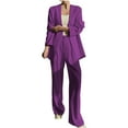 thumbnail image 1 of 2 Piece Outfits for Women Dressy Long Blazer Jackets High Waisted Wide Leg Pants Suits Set Business Casual Office (3XL, Purple), 1 of 6