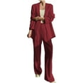 thumbnail image 1 of 2 Piece Outfits for Women Dressy Long Blazer Jackets High Waisted Wide Leg Pants Suits Set Business Casual Office (3XL, Wine), 1 of 6