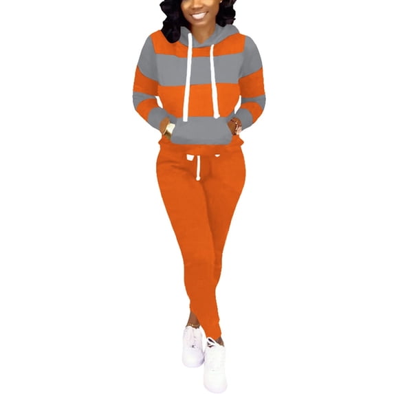 2 Piece Outfits for Women Jogging Suits Tracksuit Sweatsuit Lounge Set Hoodie Sweatshirt Pant Sets Orange Gray S