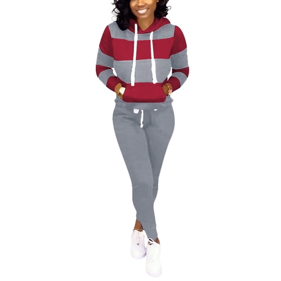 2 Piece Outfits for Women Jogging Suits Tracksuit Sweatsuit Lounge Set Hoodie Sweatshirt Pant Sets Wine Red Gray M