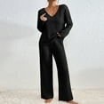thumbnail image 1 of 2 Piece Outfits for Women Long Sleeve Knit Sweater Top and Wide Leg Pants Ribbed Lounge Matching Set Fall Winter Black L, 1 of 7