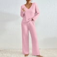 thumbnail image 1 of 2 Piece Outfits for Women Long Sleeve Knit Sweater Top and Wide Leg Pants Ribbed Lounge Matching Set Fall Winter Pink S, 1 of 7
