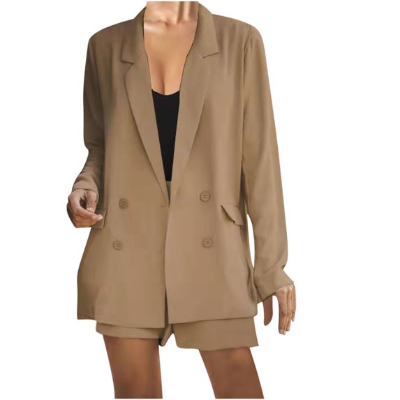 2 Piece Outfits for Women Long Sleeve Solid Open Front Blazer Shorts with Belt Casual Comfy Elegant Business Suit Sets