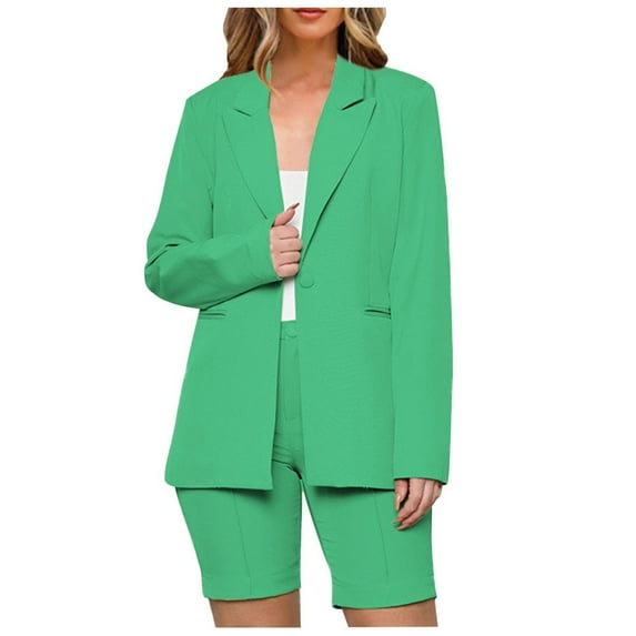 2 Piece Outfits for Women Long Sleeve Solid Open Front Blazer Slim Shorts Casual Comfy Elegant Business Suit Sets