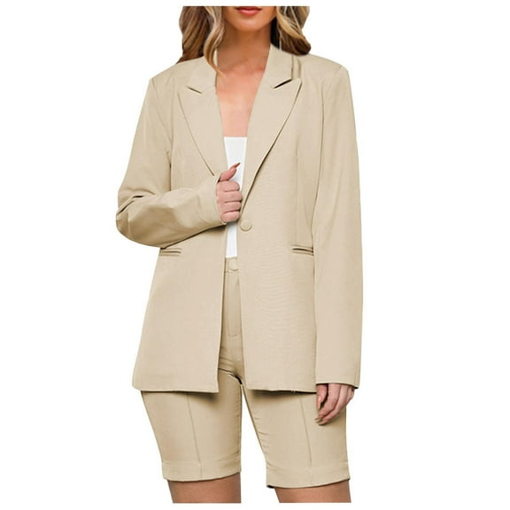 2 Piece Outfits for Women Long Sleeve Solid Open Front Blazer Slim Shorts Casual Comfy Elegant Business Suit Sets