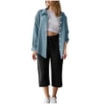 thumbnail image 1 of 2 Piece Outfits for Women Lounge Sets 3/4 Sleeve Button Down Shirts Capri Pants Set Comfy Casual Outfits, M, 1 of 5