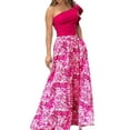 thumbnail image 1 of 2 Piece Outfits for Women One Shoulder Short Top Floral Long Wide Leg Pants Palazzo Sets Rose Red S, 1 of 5