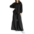 thumbnail image 1 of 2 Piece Outfits for Women Oversized Linen Lounge Sets Long Sleeve Button Down Shirts Pants Sets Baggy Matching Sets, S, 1 of 6