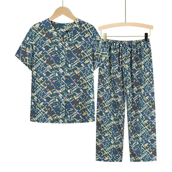 2 Piece Outfits for Women Plus Size Cropped Pants Button Cardigan Printing Casual Two Piece Suit Two Piece Summer Sets