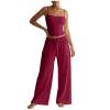 thumbnail image 1 of 2 Piece Outfits for Women Slim Fit Spaghetti Strap Tank Tops and Straight Leg Pants with Pockets Summer Lounge Sets S-XL, 1 of 9