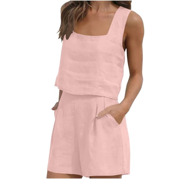 2 Piece Outfits for Women Summer Cotton Sleeveless Tank Tops and Short Two Piece Sets