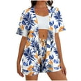 thumbnail image 1 of 2 Piece Outfits for Women Summer Trendy Floral Printed Short Sleeve Cardigan Shirt & Shorts Hawaiian Beach Sets (M, Navy #A), 1 of 7