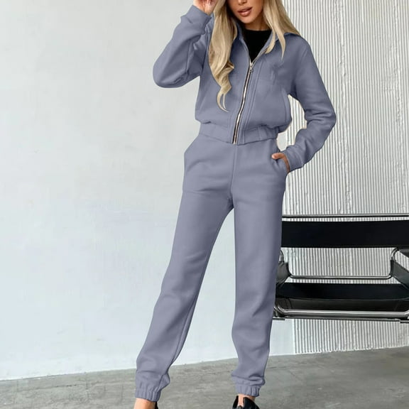 2 Piece Outfits for Women Sweatsuit Set Track Suits Zipper Hoodie Sweatshirts Workout Sweatpants with Pockets