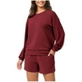 thumbnail image 1 of 2 Piece Outfits for Women Sweatsuit Sweat Shorts Sets Oversized Crewneck Sweatshirt Cozy Lounge Workout Tracksuit (L, Wine), 1 of 7