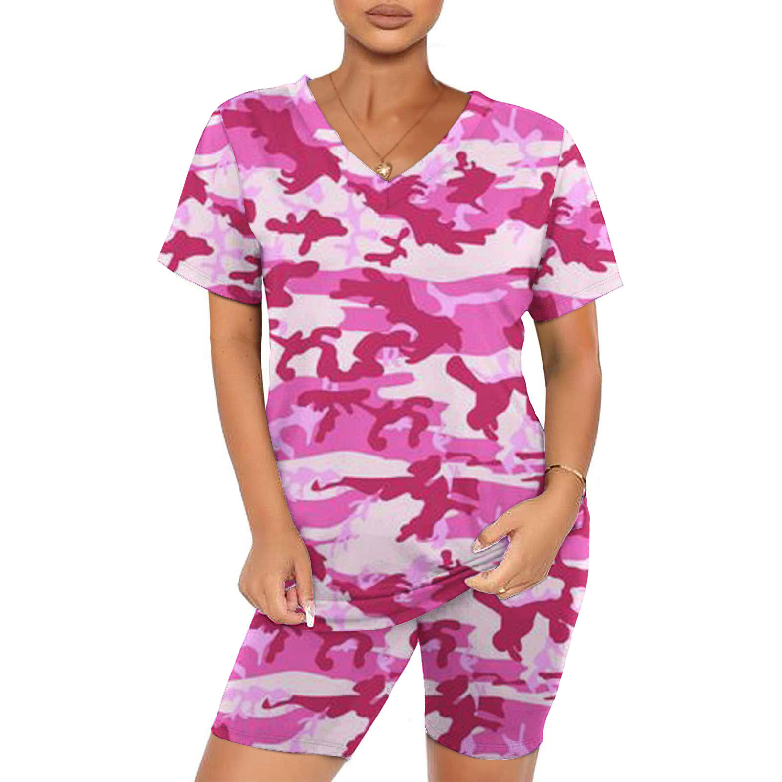 2 Piece Outfits for Women Workout Track Suits Short Sleeve Top Biker