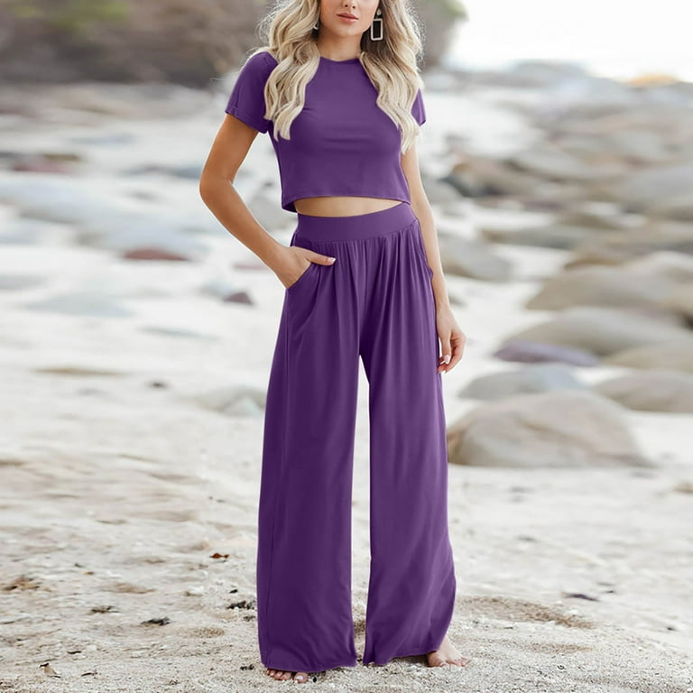 Two Piece Set Woman, Linen Palazzo Pants, Linen Crop Top, Linen