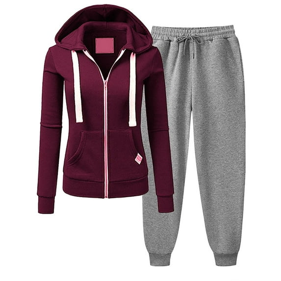 2 Piece Outfits for Women's Jogging Suits Sweatsuits Long Sleeve Hoodie Jacket and Sweatpants Jogger Workout Tracksuit Set S-3XL