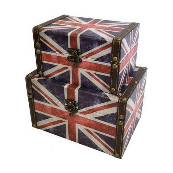 2 Piece Oval Decorative Trunk Set - Blue & Red