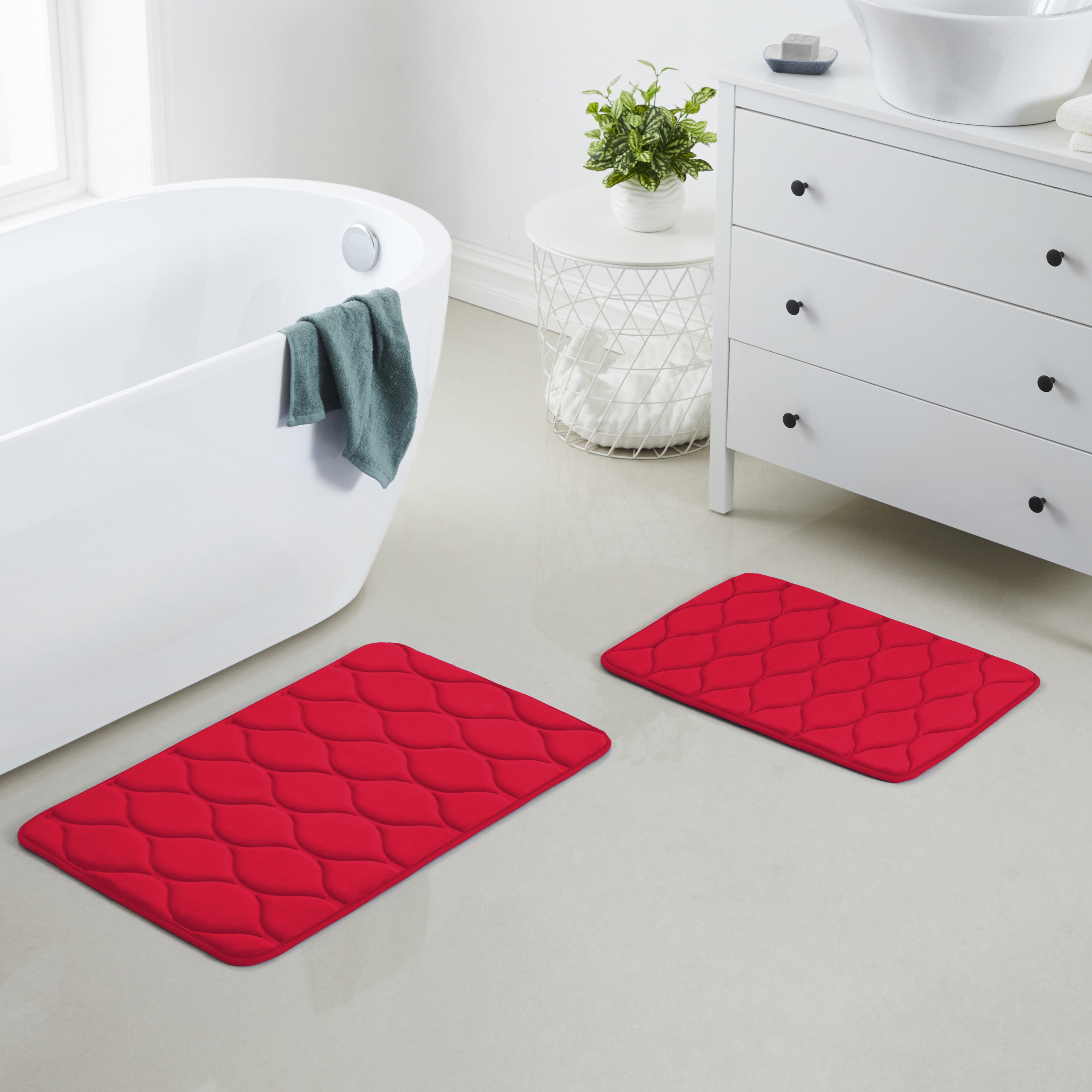 2 Piece Oval Design Memory Foam Bathroom Rug Set Non-Slip PVC Backing ...