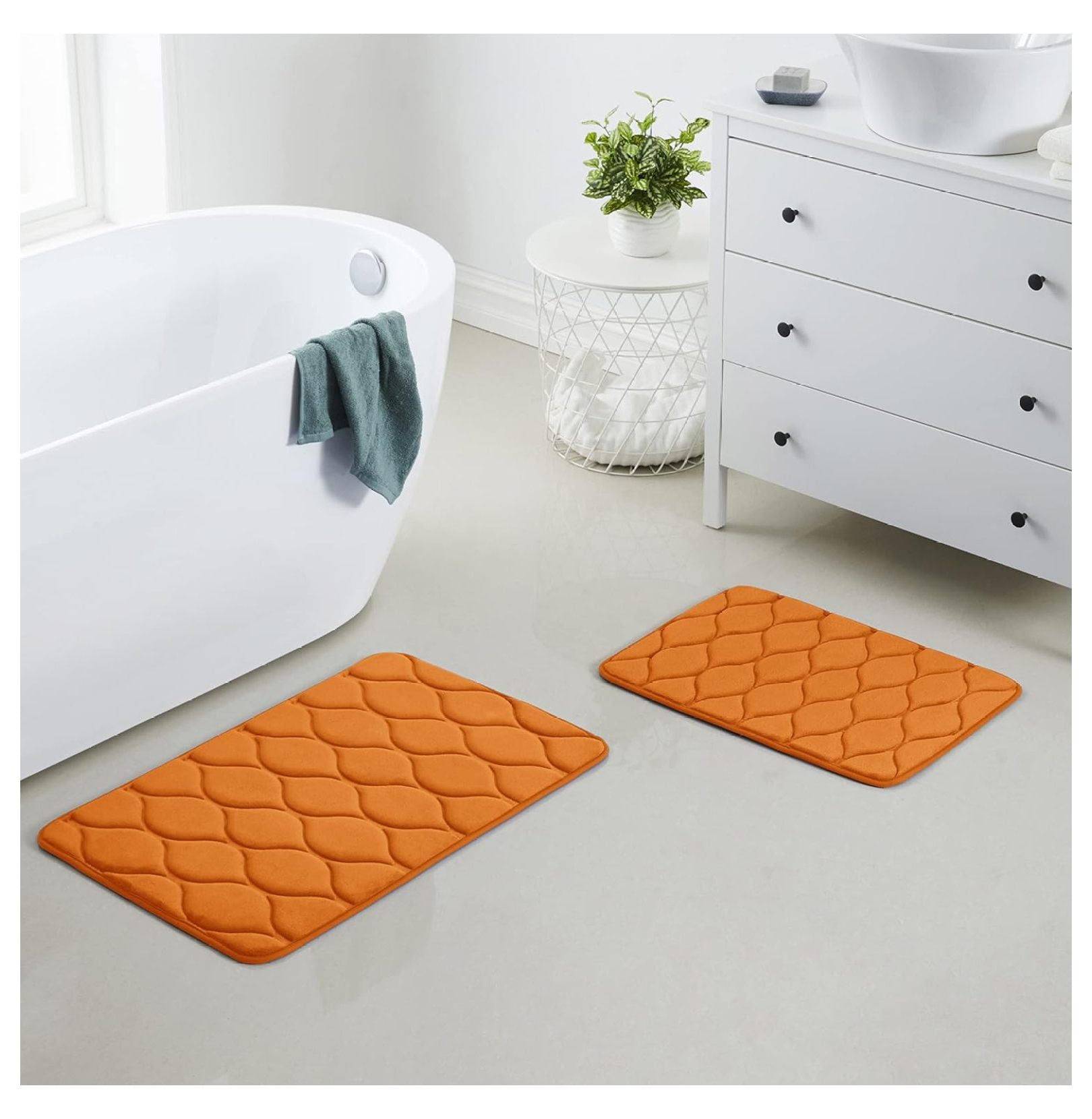 2 Piece Oval Shaped Design Embossed Solid Color Memory Foam Soft