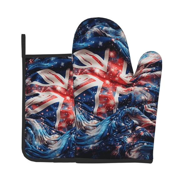 2-Piece Oven Mitts and Pot Holders Set, Kitchen Baking Mitts Hot Pads for Cooking, Microwave, BBQ, Union Jack United Kingdom Flag Starry