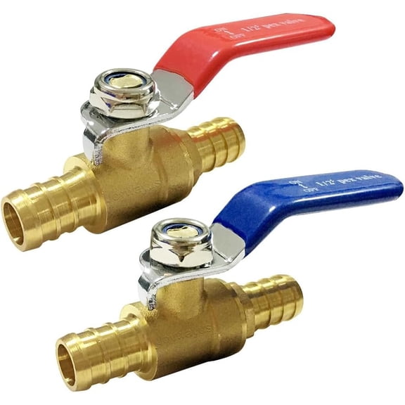 2 Piece PEX Ball Valves 1/2 Inch Brass Full Port Shut Off Valve Quarter Turn Hot Red Cold Blue