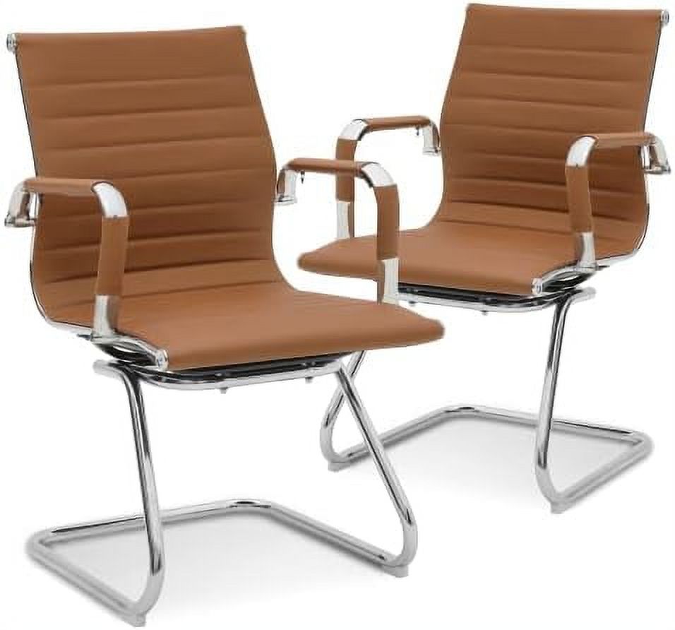 2 Piece PU Leather Office Guest Chair For Reception With Removable Arms