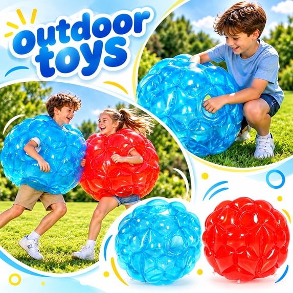 2-Piece PVC Inflatable Bumper Ball Set, Red and Blue 60 cm Human Bubble ...