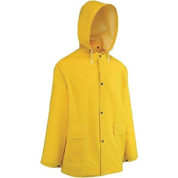 2 Piece PVC Poly Vinyl Chloride Rain Coat with Hood, Yellow - 2XL