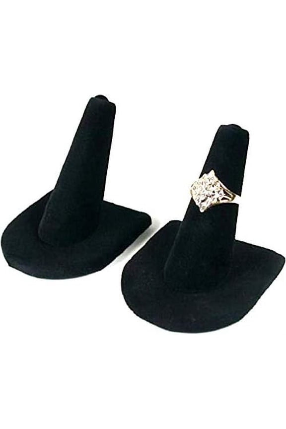 2-Piece Pack Black Velvet Ring Display Stands Plush Ring Finger Jewelry Holder for Retail, Tradeshow, Showcase & Presentation Display Perfect for Wedding, Engagement, and Anniversary Rings