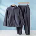 thumbnail image 1 of 2 Piece Pajama Set For Women Stand Collar Front Zip Cardigan Elastic Waist Pants Thick Thermal Sleep Wear With Pockets (3XL, Dark Gray), 1 of 6