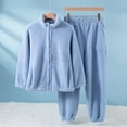 thumbnail image 1 of 2 Piece Pajama Set For Women Stand Collar Front Zip Cardigan Elastic Waist Pants Thick Thermal Sleep Wear With Pockets (M, Light Blue), 1 of 6