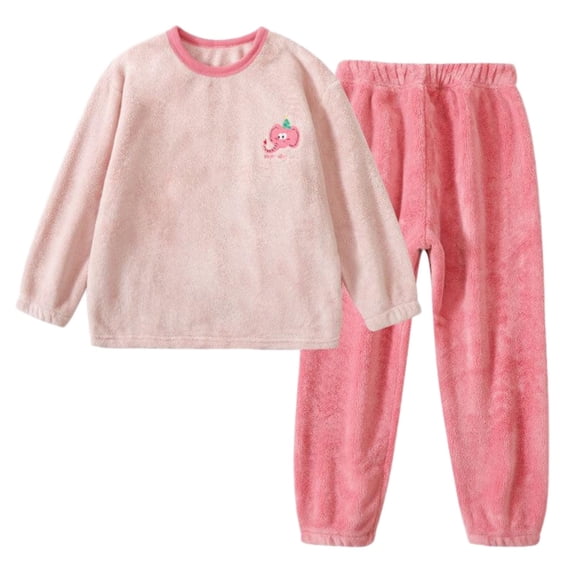 2 Piece Pajama Set Girls Boys Soft Fuzzy Flannel Fleece Loungewear Long Sleeve Sleepwear Warm Winter Outfits (7 Years, Pink)