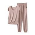 thumbnail image 1 of 2 Piece Pajama Set Women Short Sleeve Top and Long Pants Casual V Neck Matching Loungewear Sets Tracksuits, 1 of 2