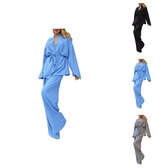 2 Piece Pajama Set – Womens Cotton Pajamas for Home and Travel 2024 Women's And Winter Solid Color Long Sleeved Trousers Loose Temperament Shirt Suit