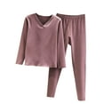 thumbnail image 1 of 2 Piece Pajama Sets for Women Fleece Winter Warm Long Sleeve V Neck Pullover Tops Long Pants Lounge Sets (L, Purple), 1 of 5