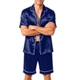 thumbnail image 1 of 2 Piece Pajama Shorts Set for Men Silk Satin Short Sleeve Button Down T-Shirts Elastic Waist Drawstring Shorts Outfits with Pockets Sets Summer Lounge Lightweight Soft Sleepwear,Royal Blue M, 1 of 5